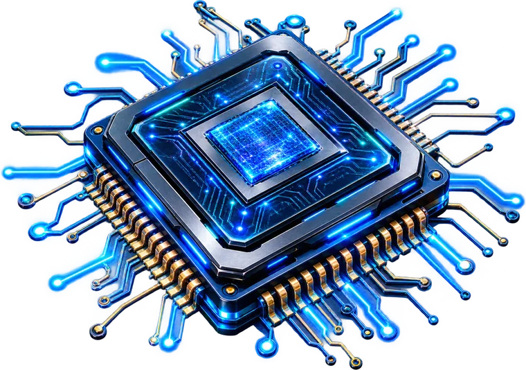 Chip de procesador con pistas iluminadas